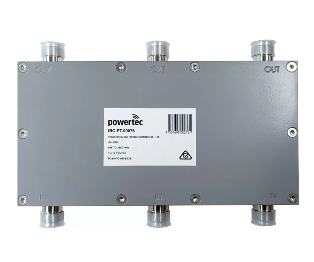 Powertec 3x3 Hybrid Combiner, 698 To 3800 MHz, 4.3-10 Female, -155 dBc